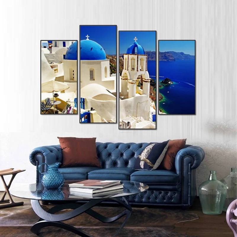 Модульная 4 шт. Венецианская пейзажная живопись Венеция Санторини остров