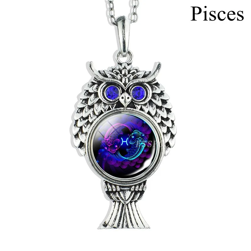 Pisces 12 Знак зодиака Серебряная цепочка Ожерелье винтажная Подвеска Сова ожерелье Рак Лев Дева весы Скорпион Стрелец Козерога ювелирные изделия - Окраска металла: Pisces