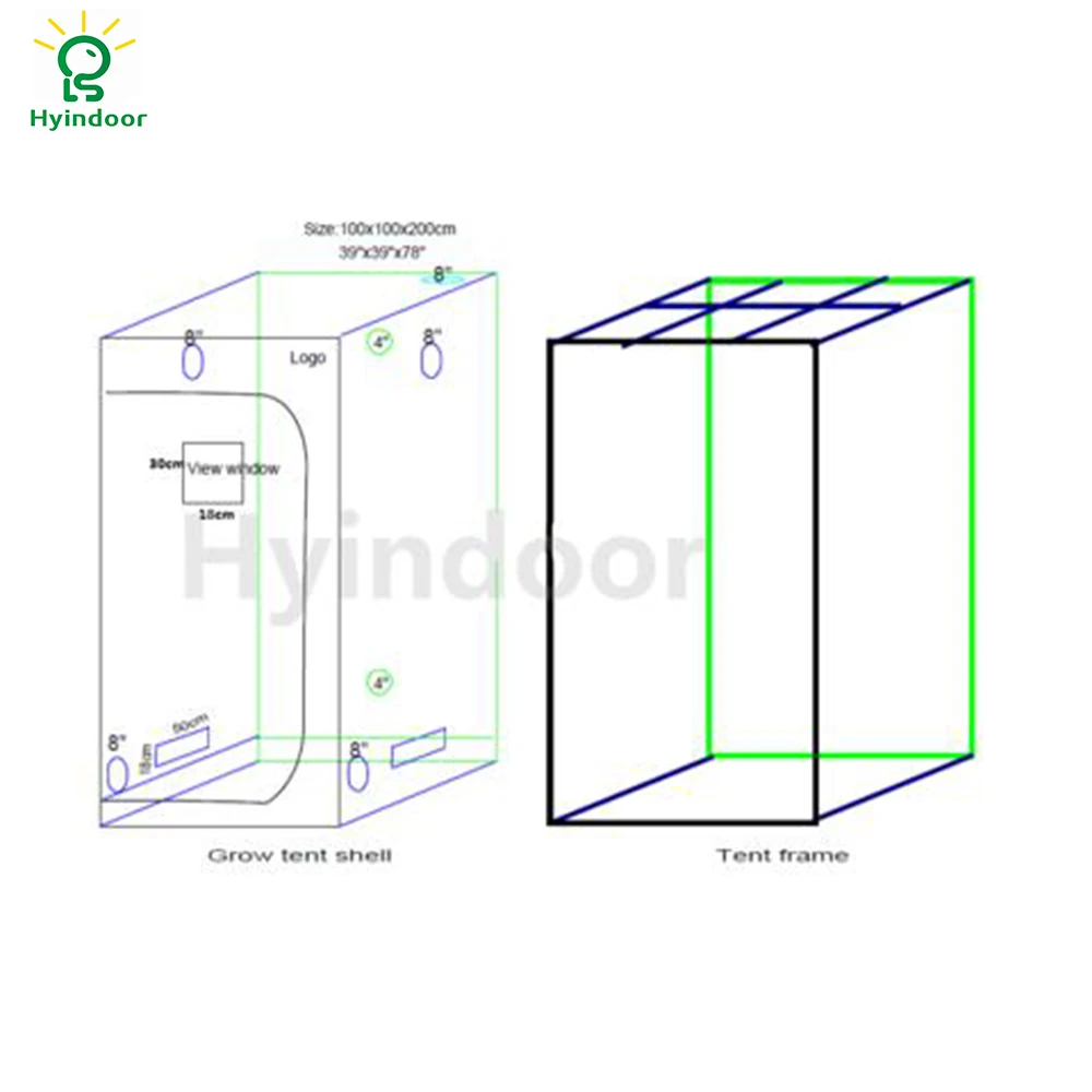 Hyindoor Садовые принадлежности теплицы Гидропоника Светоотражающие Майларовый нетоксичный тент для выращивания комнаты сарай 100*100*200(39*39*78 дюймов