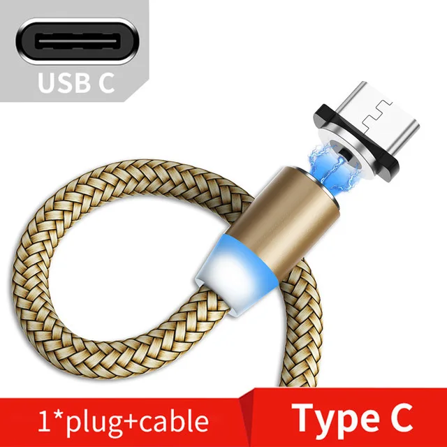 Suhach 1 м 2 м Магнитный светодиодный кабель Micro usb type C Магнитный usb кабель для зарядки iPhone X 7 8 XS Max XR huawei samsung xiaomi LG - Цвет: For Type C Gold