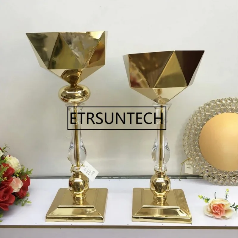 Золотая ваза 10 шт./лот хрустальные напольные цветочные вазы геометрический
