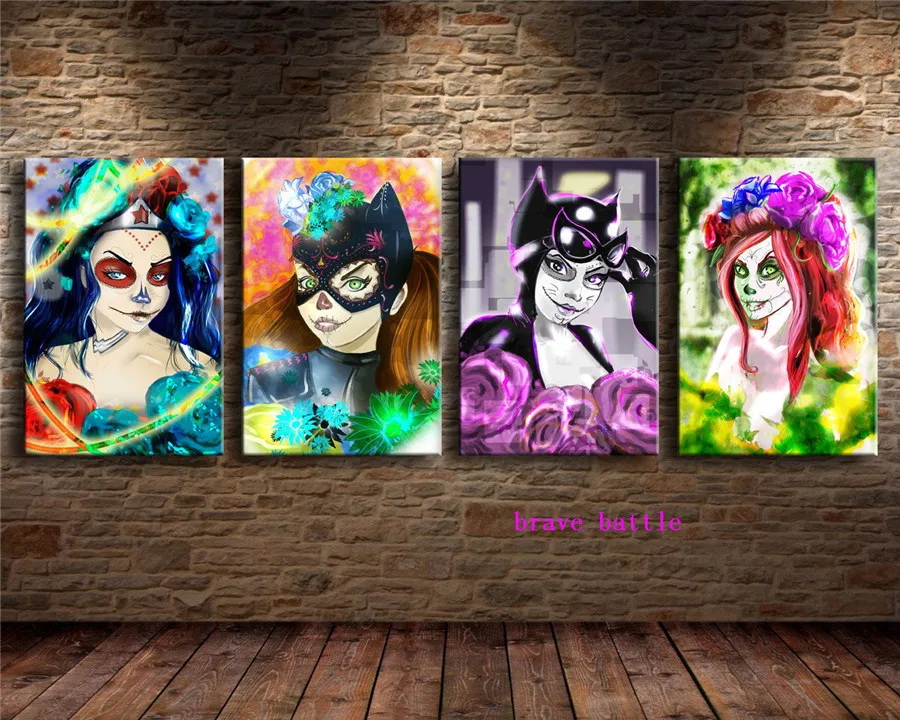 

Day of The Dead 4 Pieces Canvas Painting Print Living Room Home Decor Modern Wall Art Oil Painting