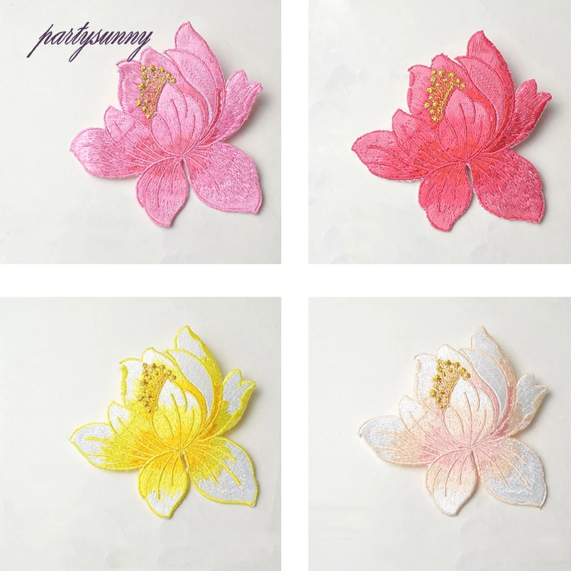 PF Цветок Лотоса Вышивка Патчи Аппликация Железа на Патч для Одежды Платье Мешок