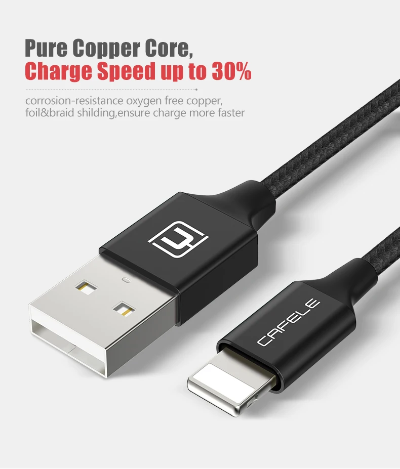 CAFELE USB кабель для Apple iPhone X Xr Xs Max 8 7 6s Plus 5S 5c ipad Быстрая Зарядка Кабели синхронизации данных Поддержка IOS 12 11