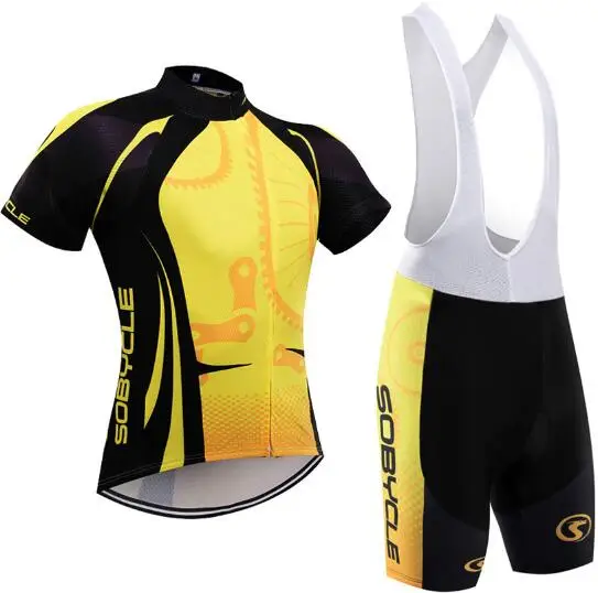 Цвет: желтый Yellow GEAR pro велосипедные рубашки 9D pad нагрудники шорты набор Ropa Ciclismo мужские летние дышащие трикотаж для велосипедистов Maillots Culotte - Цвет: Цвет: желтый
