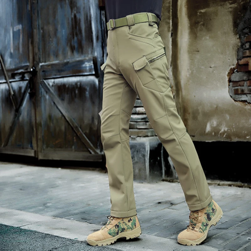 Уличные мужские тактические брюки из мягкой кожи акулы дыроколы осень зима