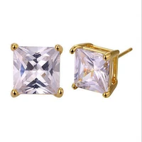 square cubic zircon yellow gold filled womens mens stud earrings2 0ct
