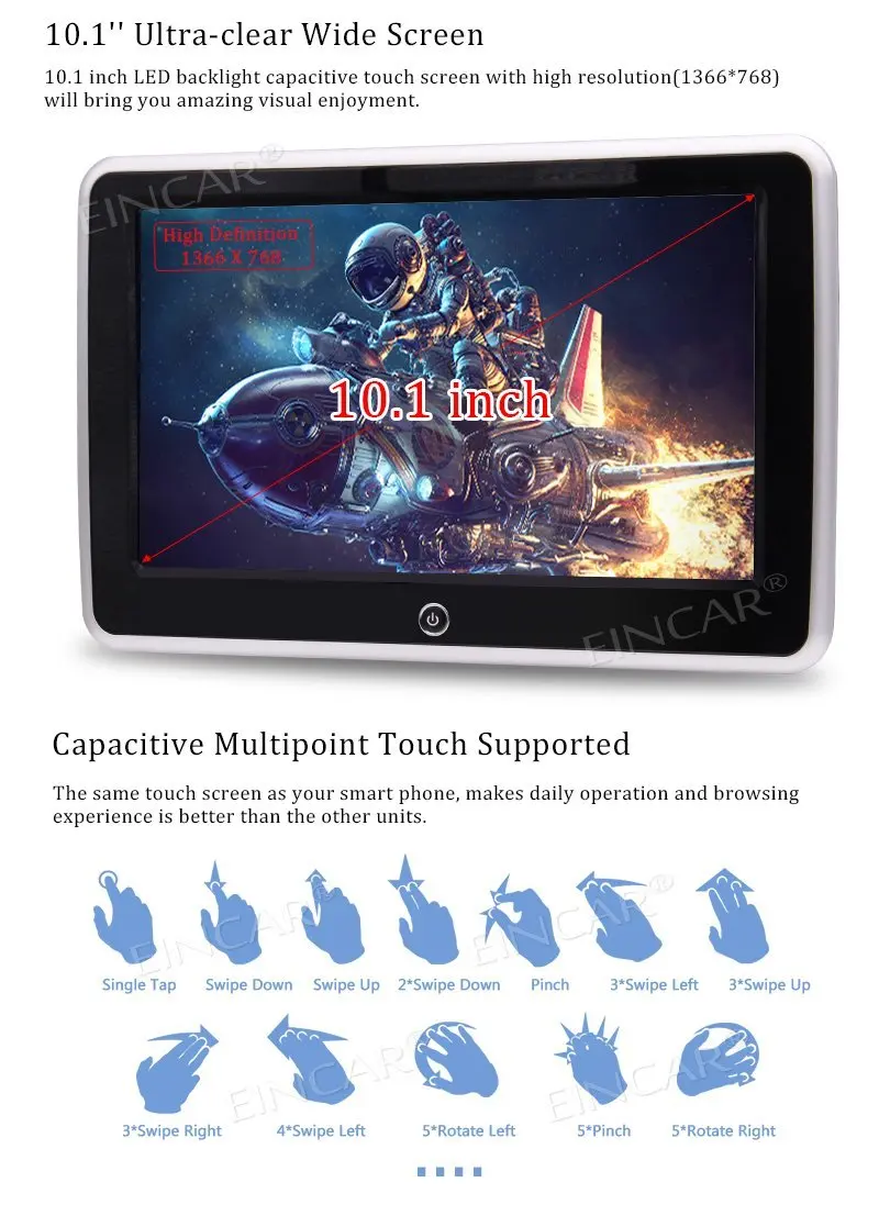 Wireless Headphone+Android Player 10.1&quotHeadrest pillow Video Wide View LCD Monitor Support HDMI FM IR USB SD TV WIFI Mirror Link |
