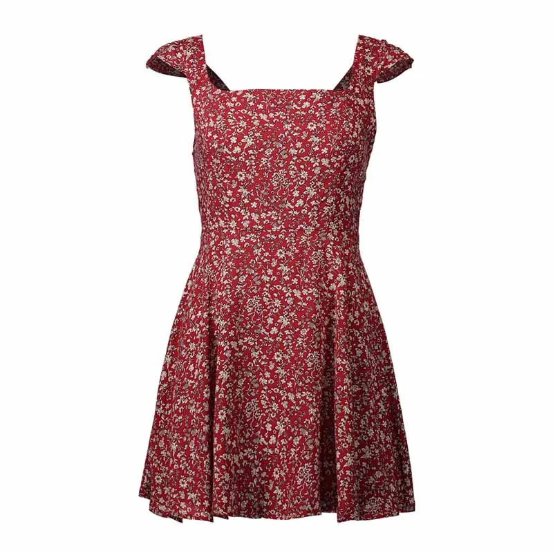 Wavaiov Vintage Wine Floral Print Boho Short Dress Women Backless High Waist Summer Sexy Beach Sundress Vestidos | Женская одежда