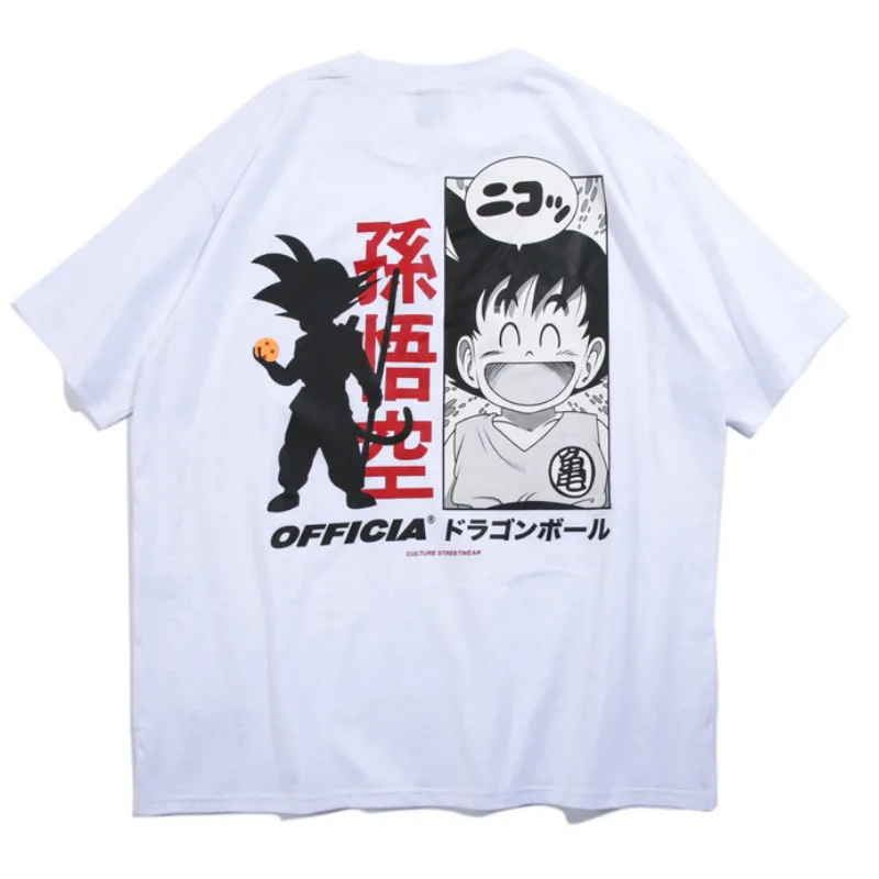Mens New Dragon Ball Animation Printed Tops Tees Summer Chinese Character T Shirts Hip Hop Casual Cotton Short Sleeve Tshirts | Мужская