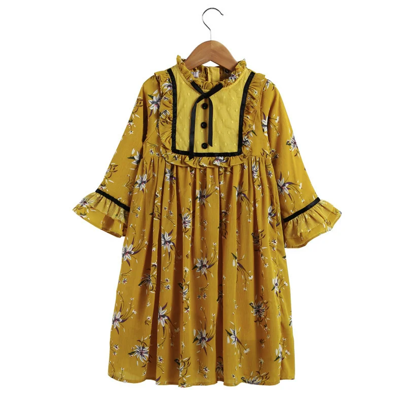 Princess Children Dresses Long Sleeve Yellow Dress for Toddler Girl Teenage Kids Size 4 6 8 10 12 14 years | Детская одежда и