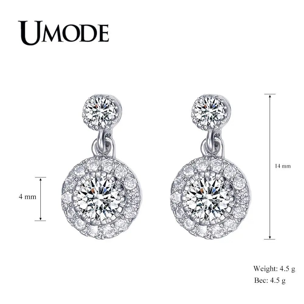 UMODE, модные серьги-капли белого золота для женщин, CZ цирконий хрустальные серьги Orecchini, модные ювелирные изделия, Anillos Mujer Femme AUE0097