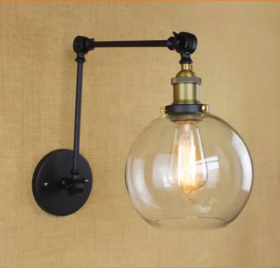 

Настенный светильник IWHD в стиле лофт, винтажный Регулируемый Настенный светильник в стиле индастриал, лампа со стеклянным шариком и абажур...