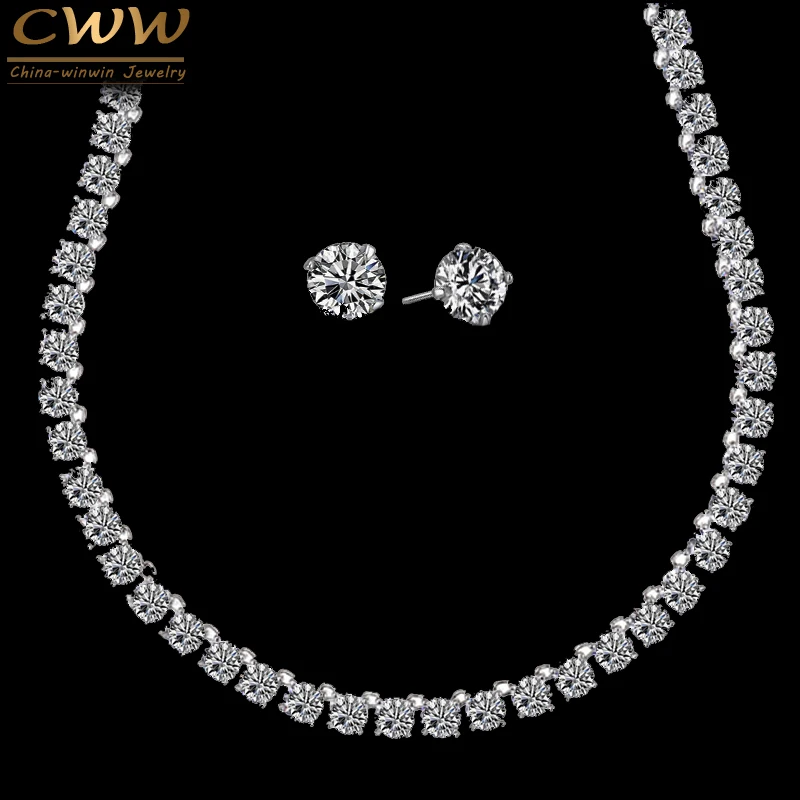 Ожерелье и серьги с крупным круглым фианитом T061|necklace and earrings|party jewelry setcrystal necklace