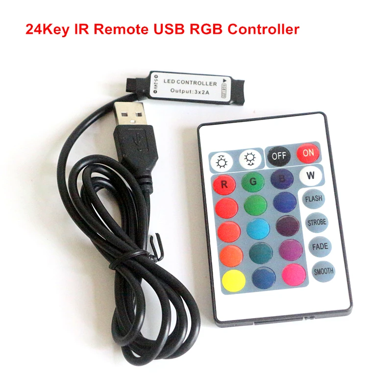 Светодиодный мини контроллер RGB 5 в пост. Тока 3 клавиши диммер 24 ключа 44 ИК пульт