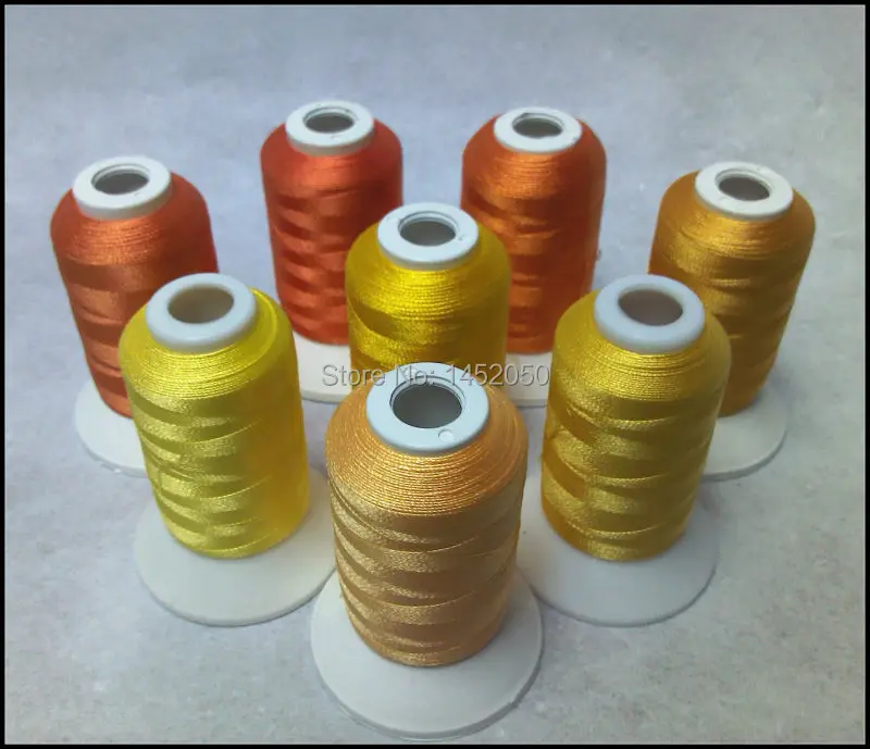 Нить для вышивальной машины желтого цвета 8 Катушек + 25 шт. пластиковых