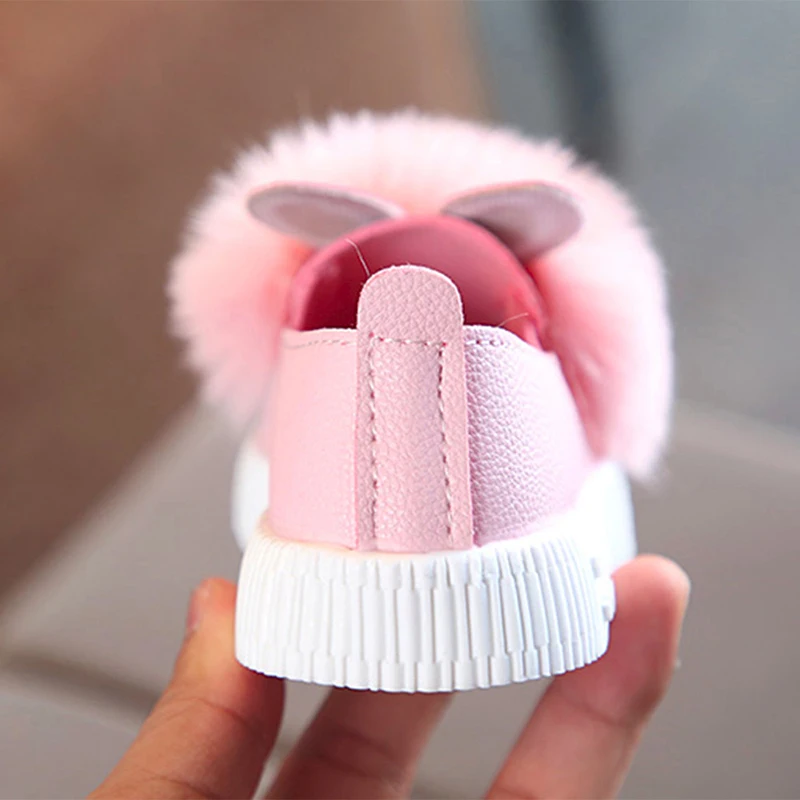 Spring Autumn Cute Toddlers Baby Girls Rabbit Ear Pompom Shoes For Children Kids Leather Single White Pink Green Color | Детская одежда