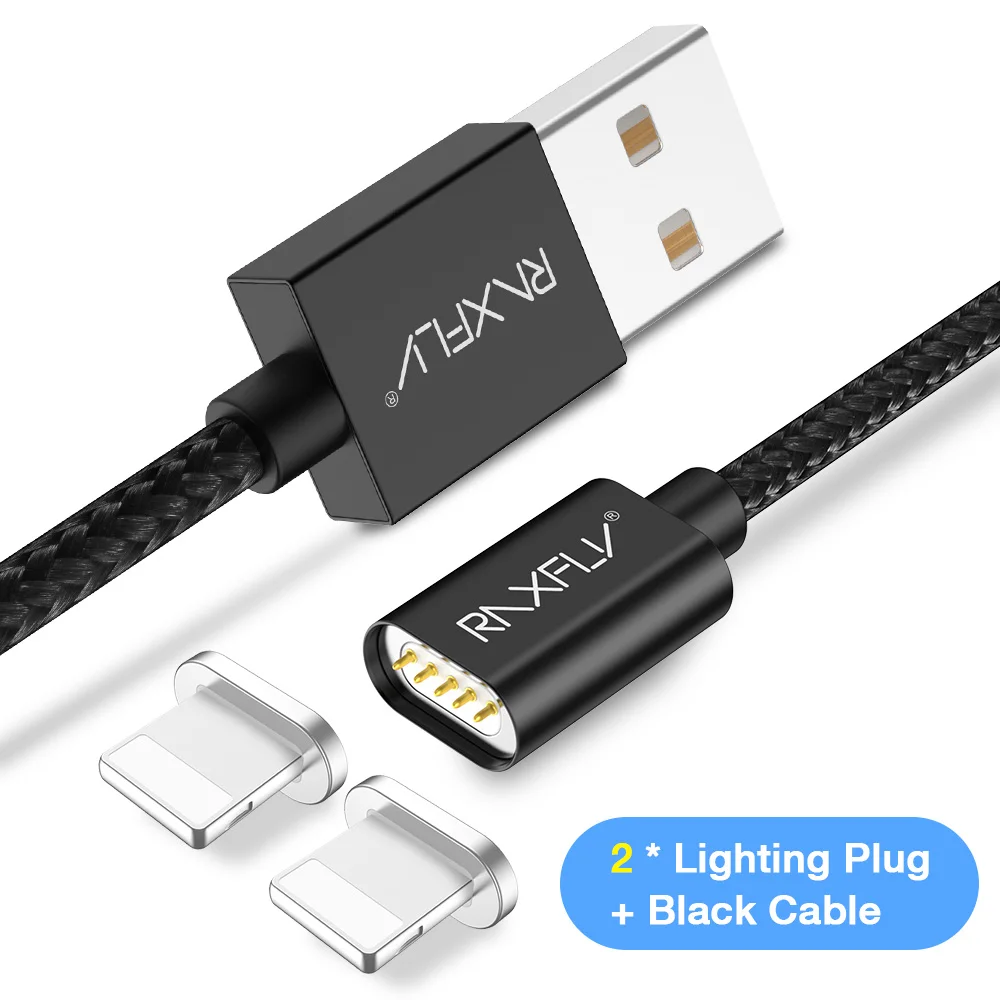 One Cable Two Plug Магнитный кабель RAXFLY для iPhone X, 8, 7, 2,4 A, кабель USB для быстрой зарядки и синхронизации данных для iPhone XS Max, магнитный кабель для зарядки телефонов - Цвет: One Cable Two Plug
