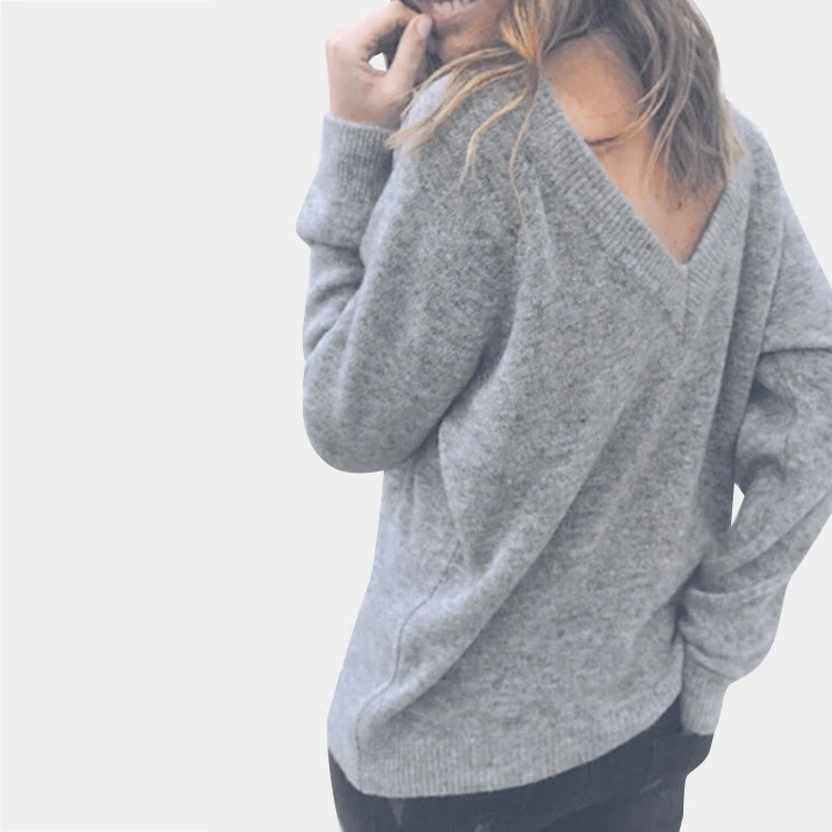 MisShow Autumn Winter Sexy Double V Neck Knitted Sweater Women Fashion Solid 6 Colors Pullover Ladies Sweaters Jumper | Женская одежда