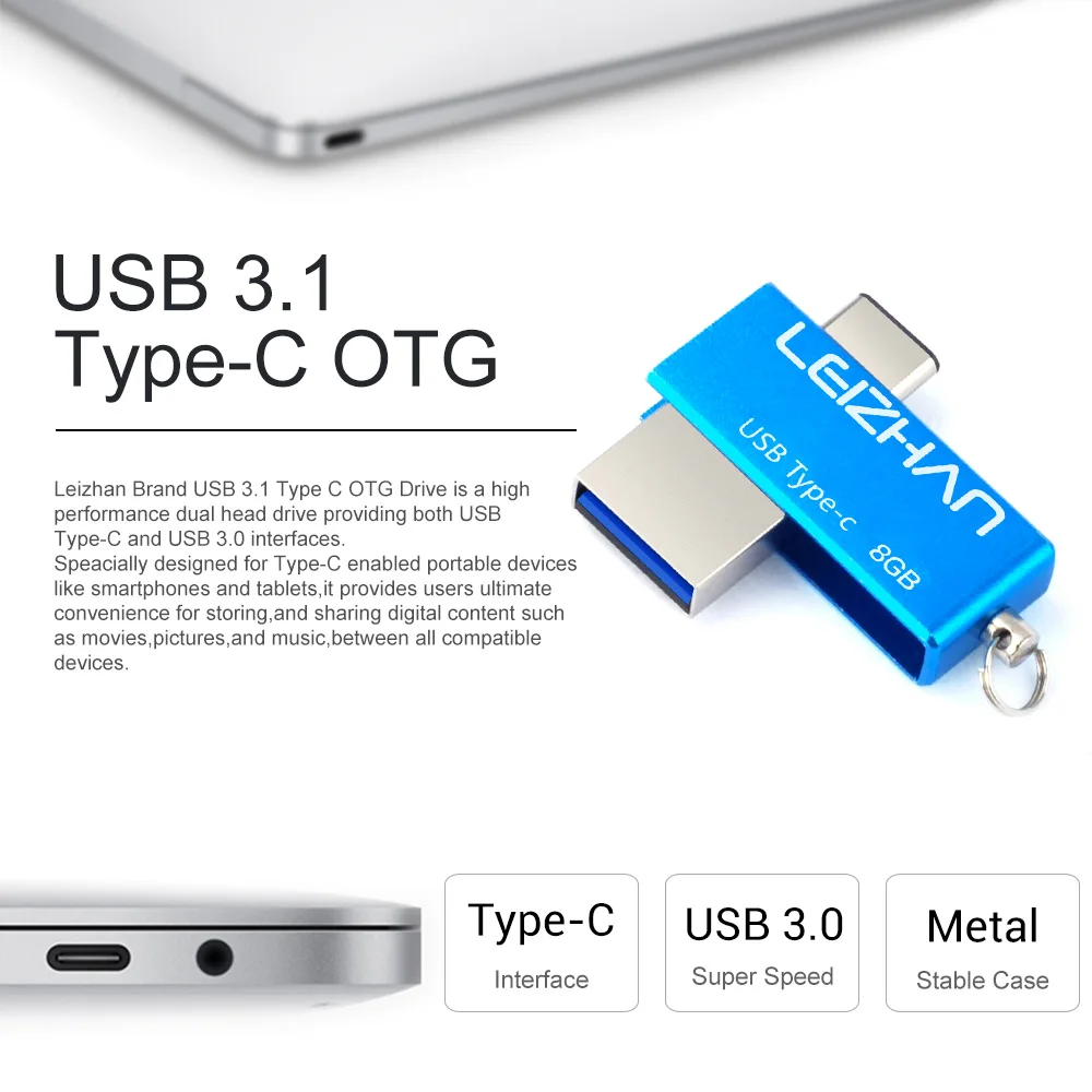 Leizhan 2017 новое прибытие usb flash drive металла высокая скорость памяти u Stick 32 Г Флешки USB 3.1 OTG TypeC 16gig Pen Drive U Диск| |