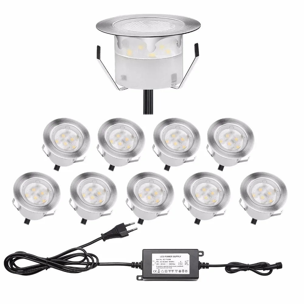 QACA Stainess Steel IP67 LED Underground Lighting 1W Low Voltage Outdoor Deck Lights Inground LED Lamps Kits B109-10