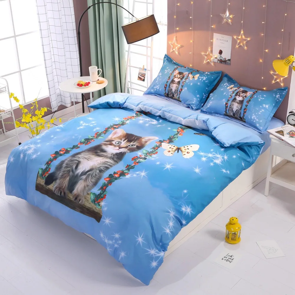 

Cute little cat on a swing with butterfly 3d animal bedding set