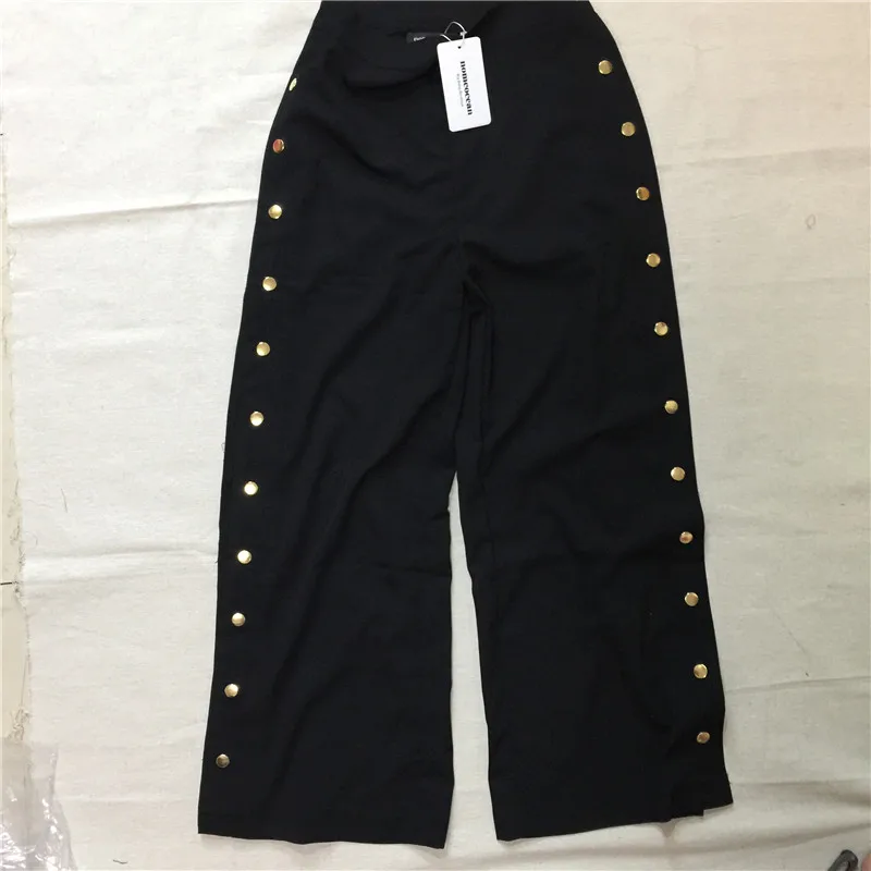 Заклепки Бисер Широкие брюки Новое поступление 2017 года разрез сбоку Для женщин