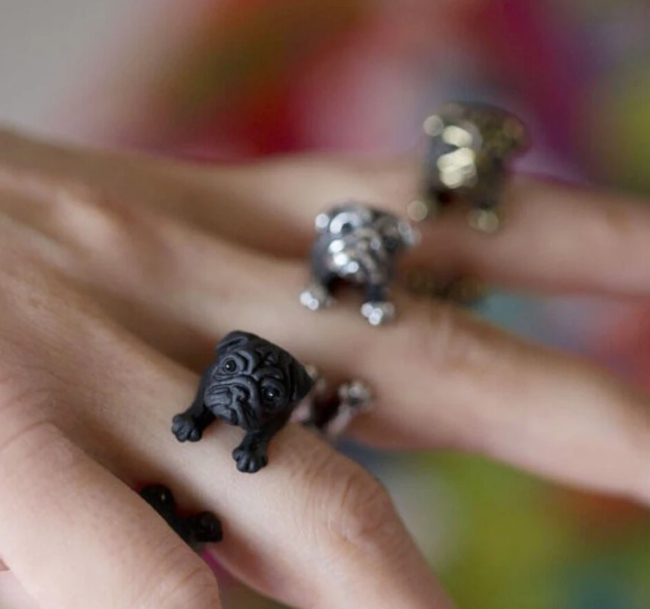 Оптовая продажа уникальные трендовые Ретро мопса регулируемое кольцо Высокое