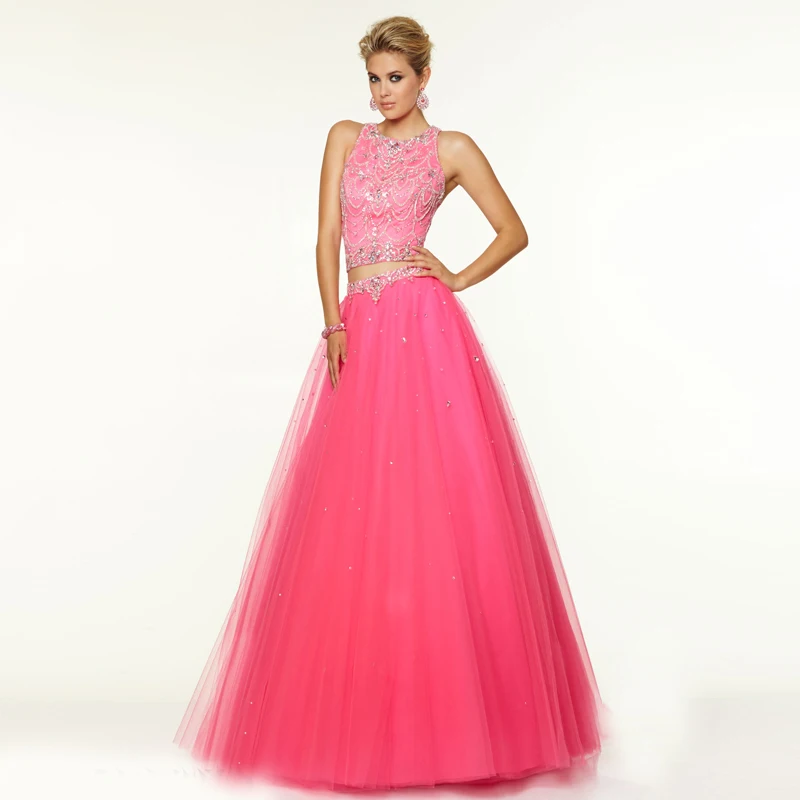 Вечерние платья Длинные 2017 Новая мода Тюль Совок шеи Бисероплетение Кристаллы