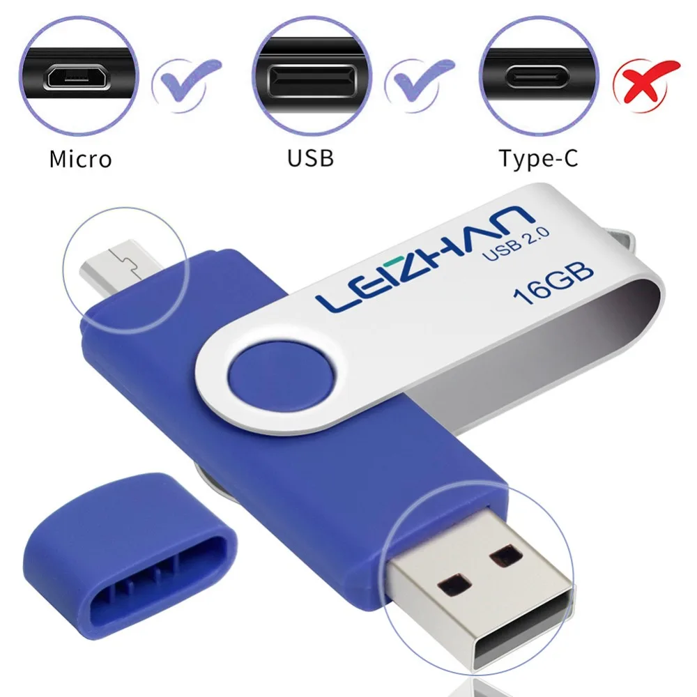LEIZHAN 128 Гб OTG USB флеш накопитель для микро смартфона/планшета/ПК 4 ГБ 8 16 32 64 usb 2 0 memoria