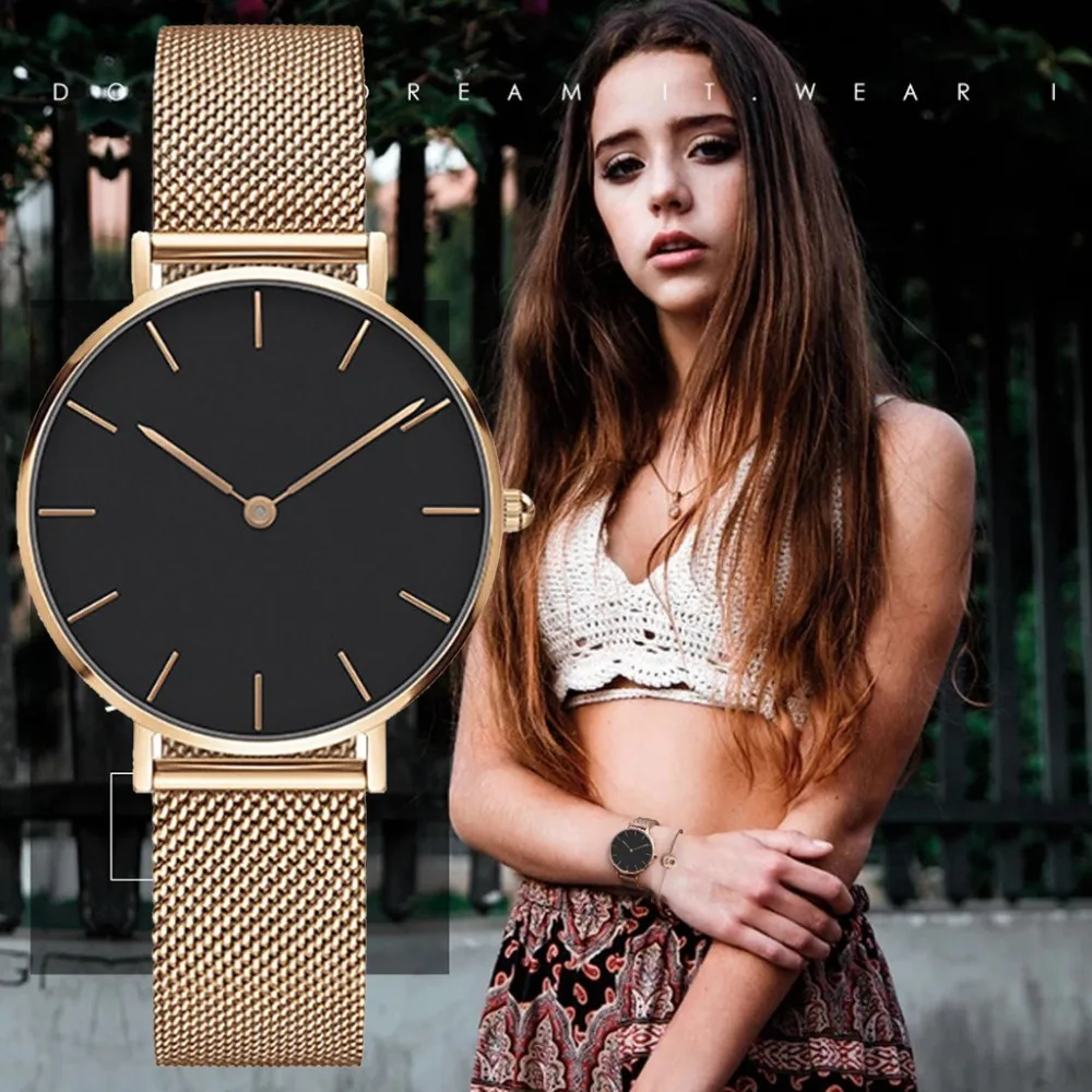 

Unisex Women Watch Luxury Gold Watches Sport Dress Quartz Ladies Business Wristwatch Nice steel Clock Relogio Dropshiping B50