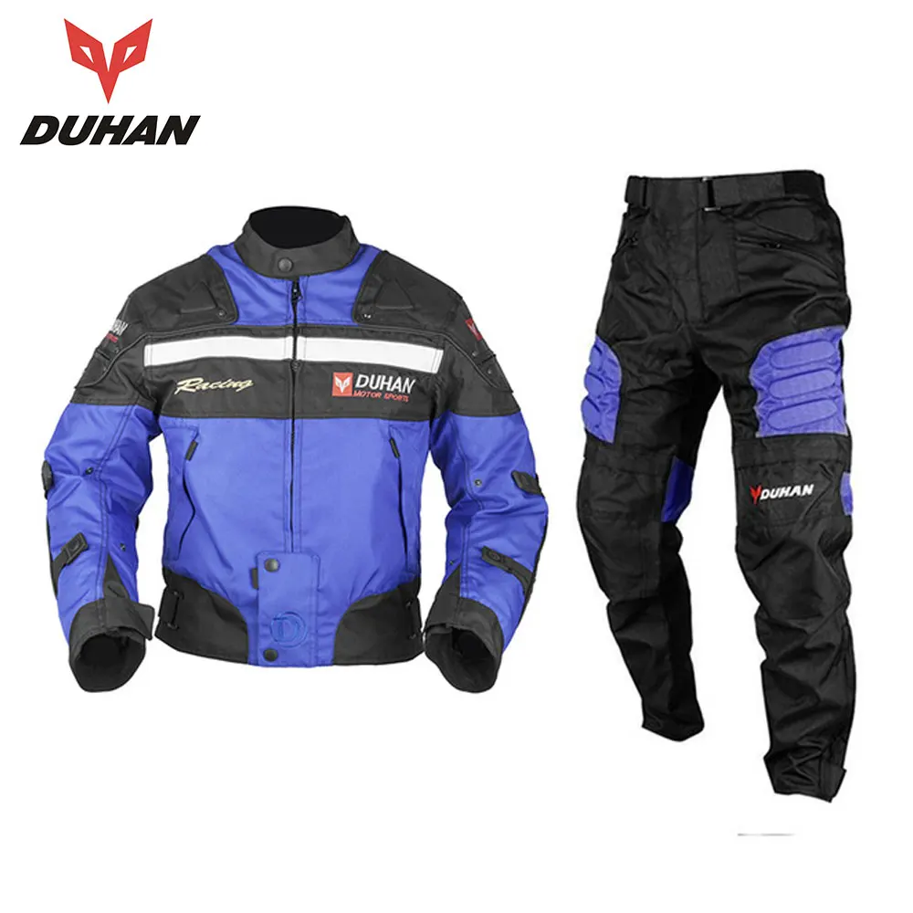 blue set DUHAN мотоциклетная куртка, штаны для мотокросса, мужской Блузон для езды по бездорожью, одежда для гонок, нательная броня, черный, синий, красный цвет, для мужчин - Цвет: blue set