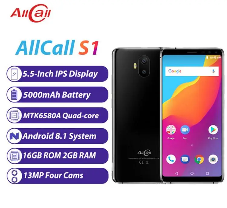 AllCall S1 5 "HD 18:9 полный Экран 13MP четыре камеры 3g мобильного телефона MTK6580A 4 ядра 2 GB +
