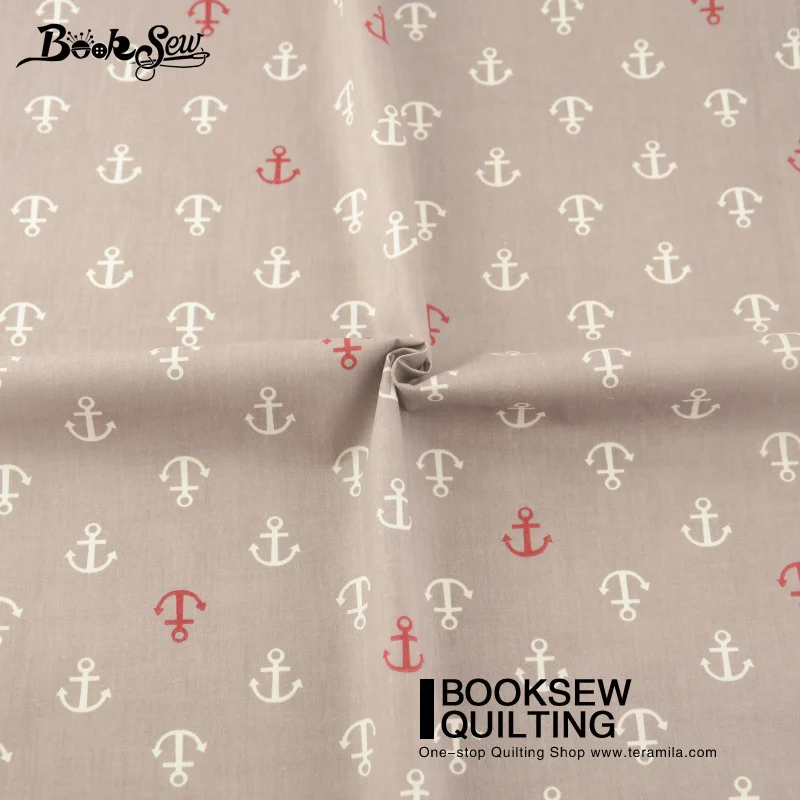 Booksew Clothing Decoration 100% Cotton Twill Fabric Home Textile Sewing Bedding Quilting Red And White Anchors Crafts Patchwork|craft