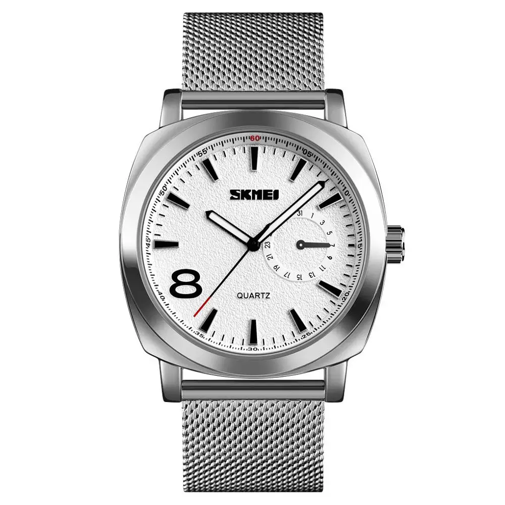 Stee band Silver Skmei кожа сталь мужские часы спортивные Кварцевые-часы модные часы для спорта на открытом воздухе мужские наручные часы Erkek Saat Relogio Masculino - Цвет: Stee band Silver