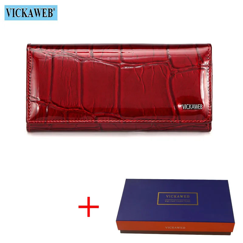 Red Wallet and Box VICKAWEB кошелек на магнитной застежке Женский кошелек из натуральной кожи женские модные женские кошельки Длинные женские кошельки и Дамские кошельки для монет - Цвет: Red Wallet and Box