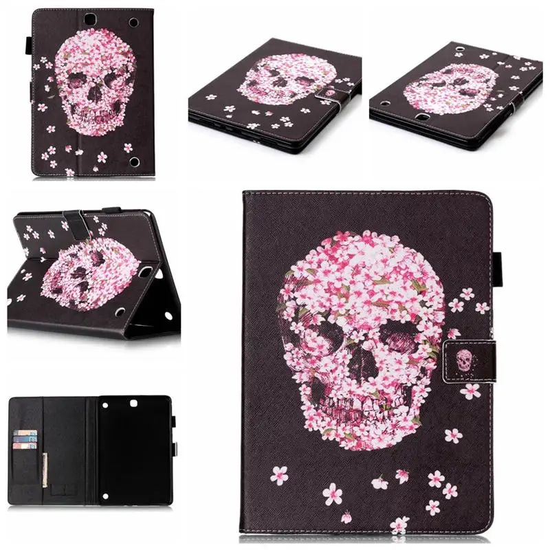 Чехол для samsung Galaxy T550 T555, чехол, Череп, карточка с кошкой из искусственной кожи, чехол-подставка для samsung Galaxy Tab A 9,7 T555 T550, SM-T550, чехол