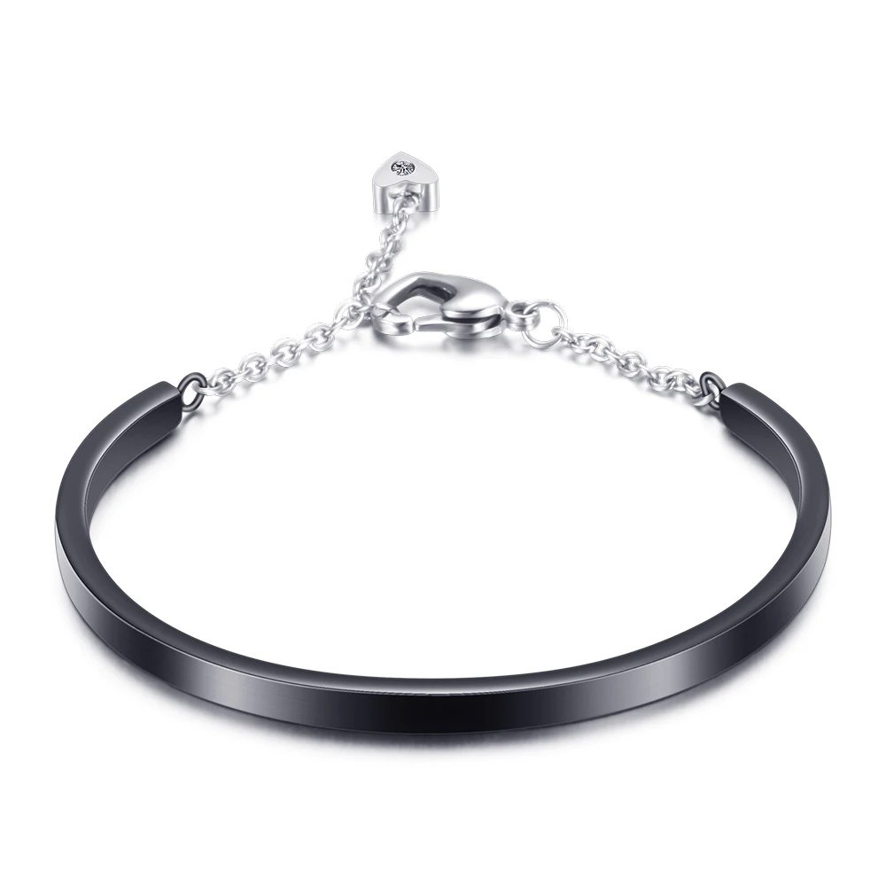 Hot Selling Brand Women Cuff Bracelet 316L Stainless Steel Heart Pendant With Cubic Zircons Bangles 4 Colors Wedding Bangle | Украшения и