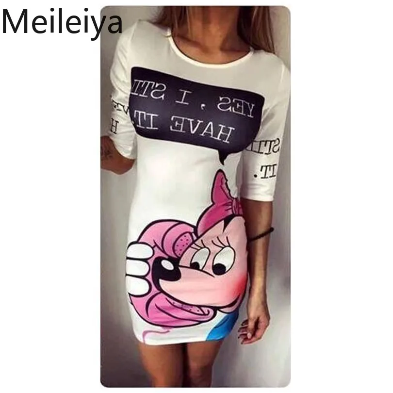 Женское платье с принтом в виде английских букв и Микки Мауса рукавами 2019|Женские