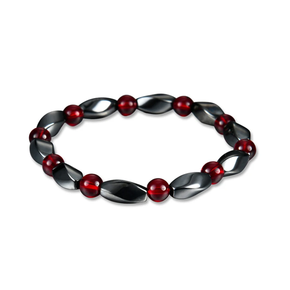 Магнитный браслет для похудения Круглый черный гематит растягивающийся