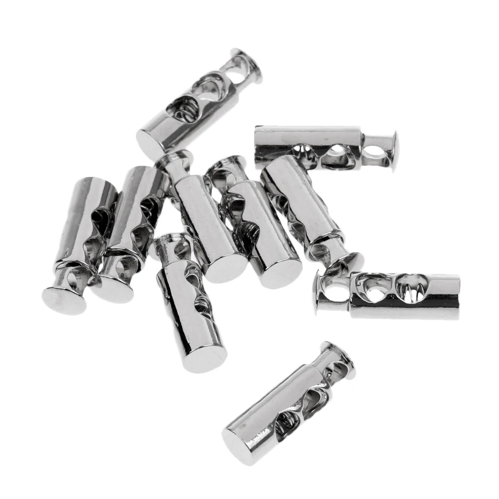 10 шт. Металлический Двойной баррель шнур блокировки Draw String Toggle Stopper Cordlocks Silver | Дом