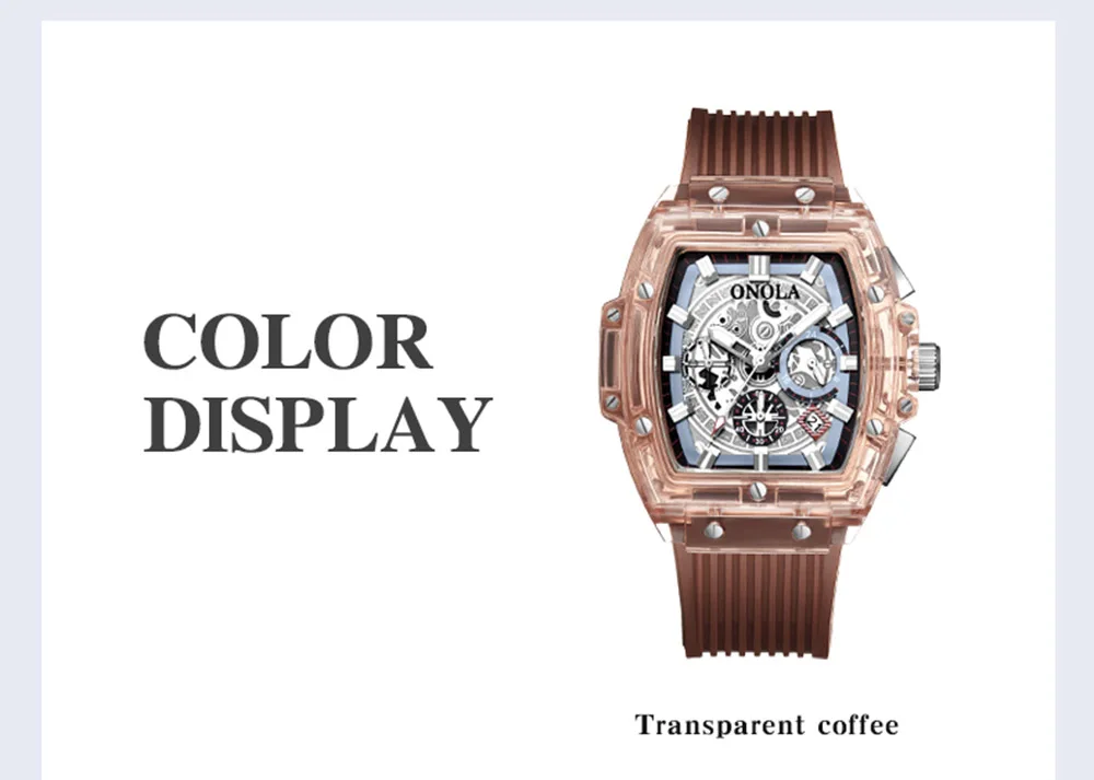 luxury mens wristwatches Transparent quartz waterproof Multifunction man watches square white fashion clocks