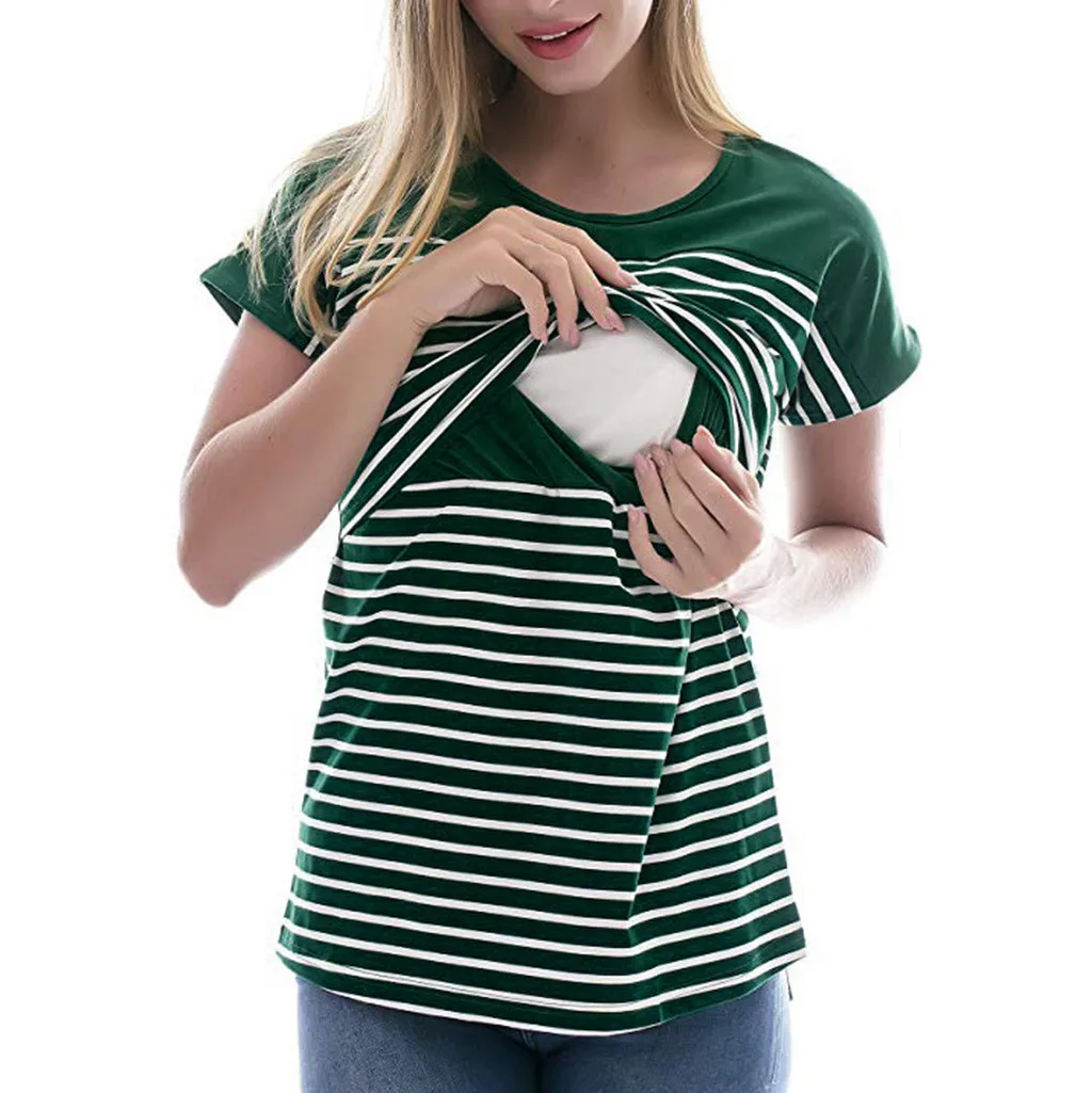 Женский топ для беременных с коротким рукавом летний кормления полосатые