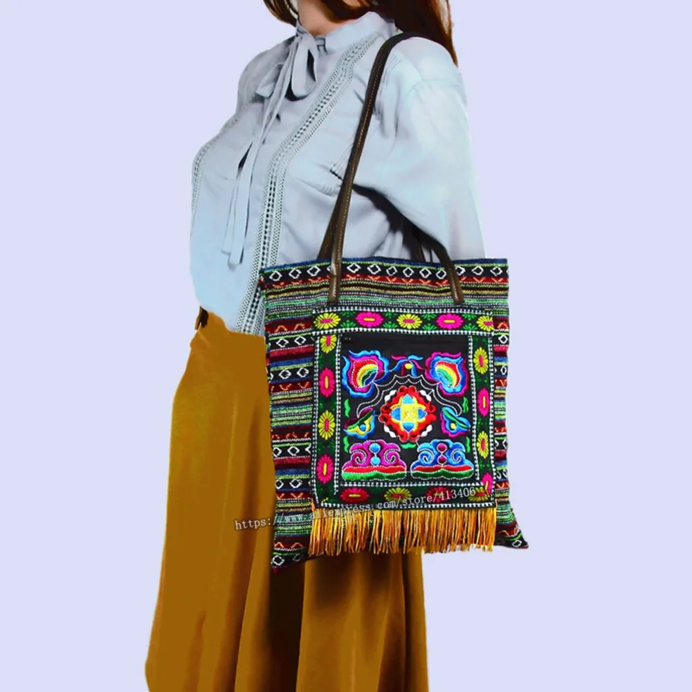

Free shipping Vintage Hmong Tribal Ethnic Thai Indian Boho shoulder bag message bag linen handmade embroidery Tapestry SYS-1012B