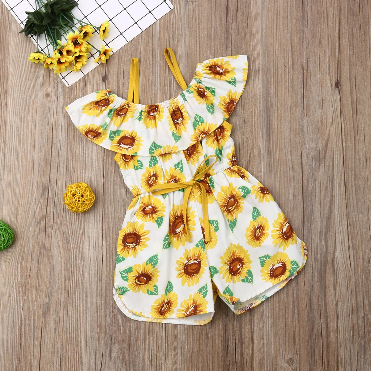 Милые комбинезоны для девочек Летний комбинезон с рюшами и короткими рукавами