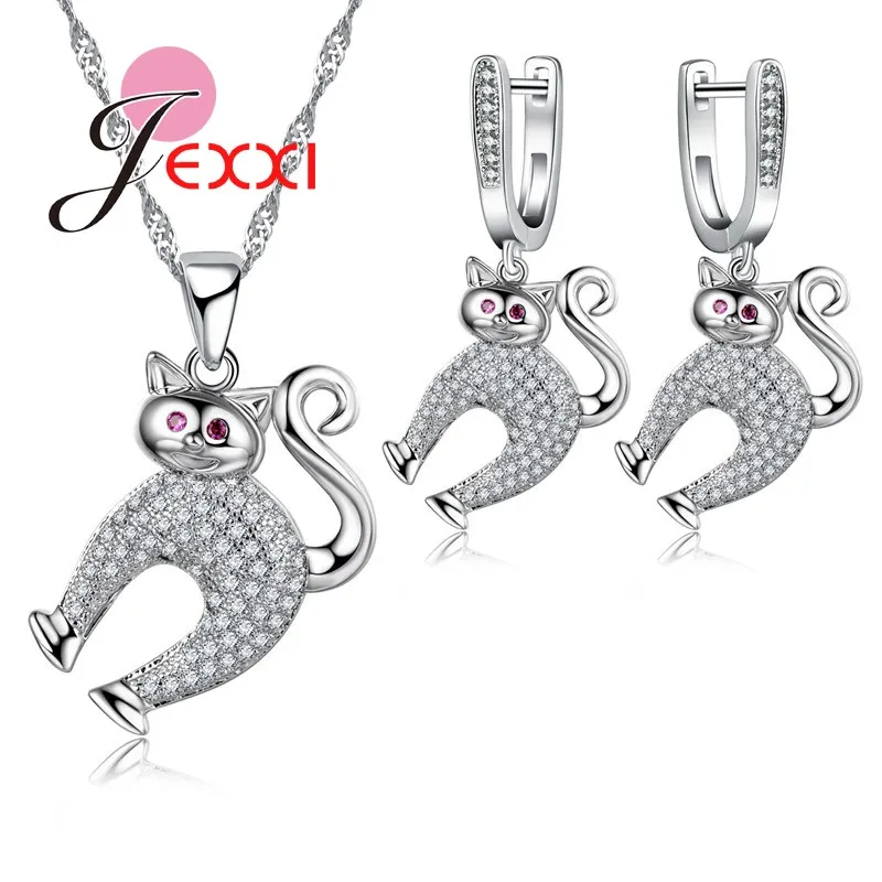 

New lemur Girls Bijoux Fashion Jewelry Sets Women 925 Sterling Silver Needle Necklace/Drop Earrings Jewellery For Female