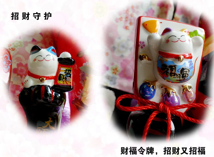 Черный Maneki Neko керамический счастливый кот с лютней домашний декор украшения креативные деловые подарки удача Кот Копилка фэншуй ремесло
