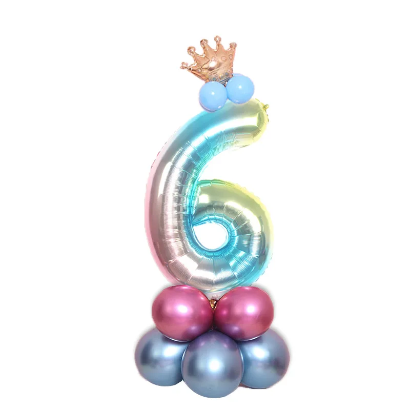 rainbow blue 6 Воздушные шары на день рождения, радужные шары из фольги с цифрами для детей 1, 2, 3, 4, 5, 6, 7, 8, 9 лет, украшения для вечеринки на день рождения, детский Декор, воздушный шар - Цвет: rainbow blue 6