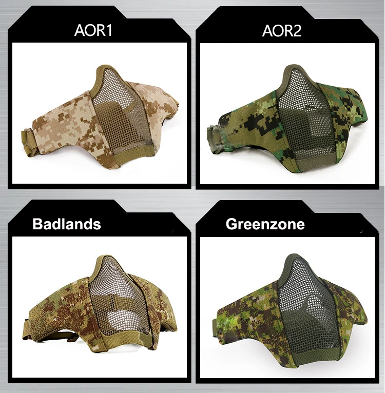 Зеленая металлическая и нейлоновая тактическая полумаска для лица 2016 защитная