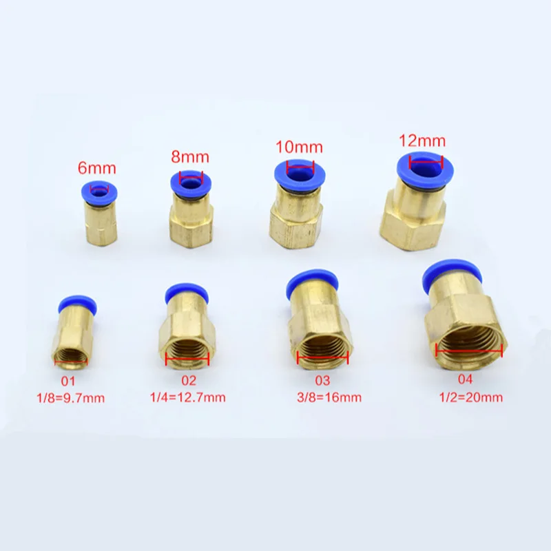 

PCF Air Pipe Fitting 4 6 8 10 12mm Hose Tube 1/8" 3/8" 1/2" BSP 1/4" Female Thread Brass Pneumatic Connector Quick Joint Fitting